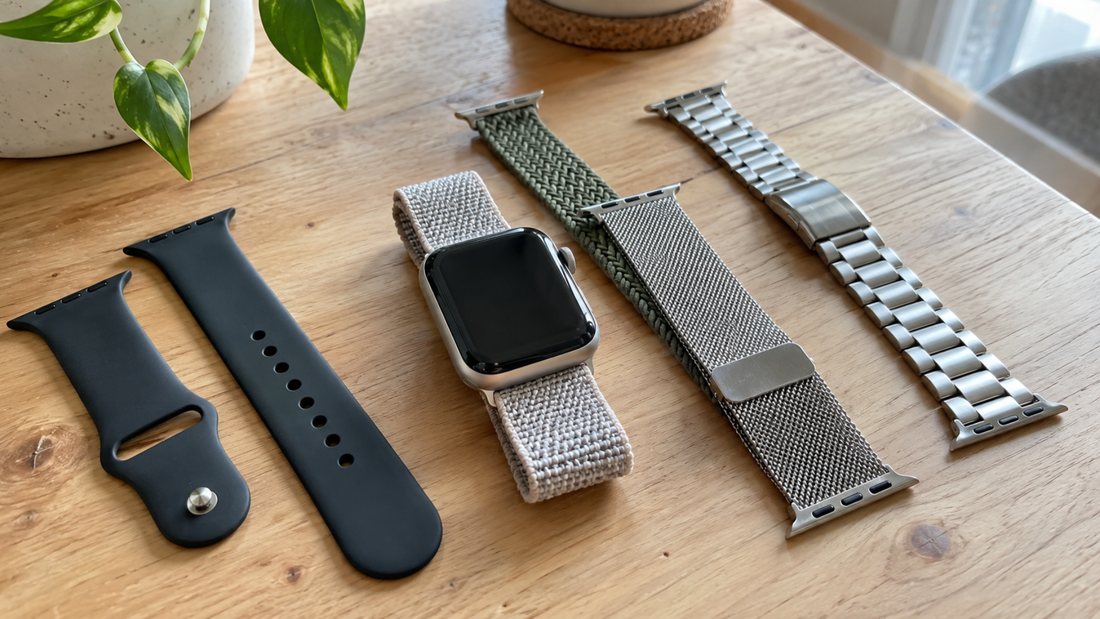 Verschillende Apple Watch bandjes van siliconen, nylon en metaal