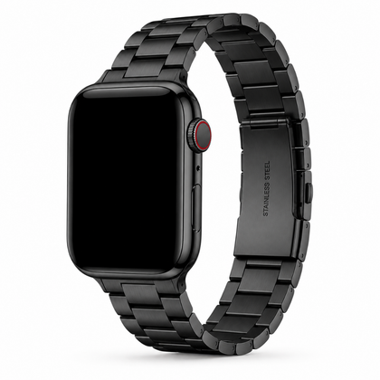 Apple Watch Classic Link Schakelband Zwart, weergave bij een Apple Watch