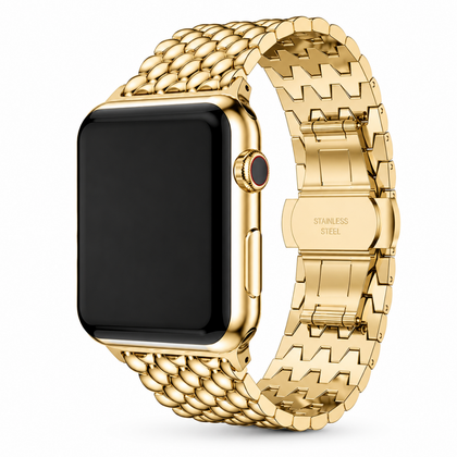 Apple Watch Dragon Scale Schakelband Goud, weergave bij een Apple Watch