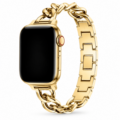 Apple Watch Duo Link Schakelband Goud, weergave bij een Apple Watch