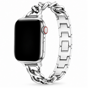 Apple Watch Duo Link Schakelband Zilver, weergave bij een Apple Watch
