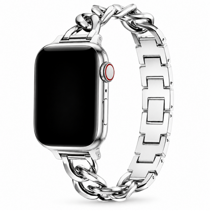 Apple Watch Duo Link Schakelband Zilver, weergave bij een Apple Watch