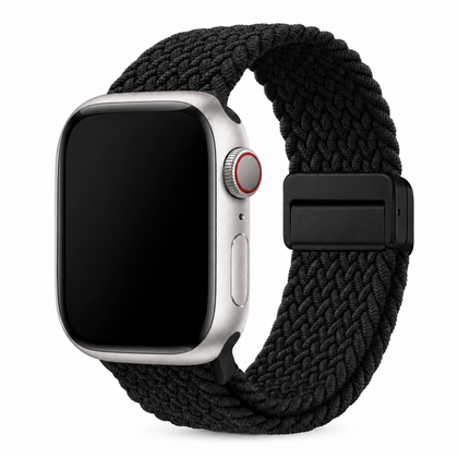 Apple Watch Gevlochten Bandje Zwart, weergave bij een Apple Watch
