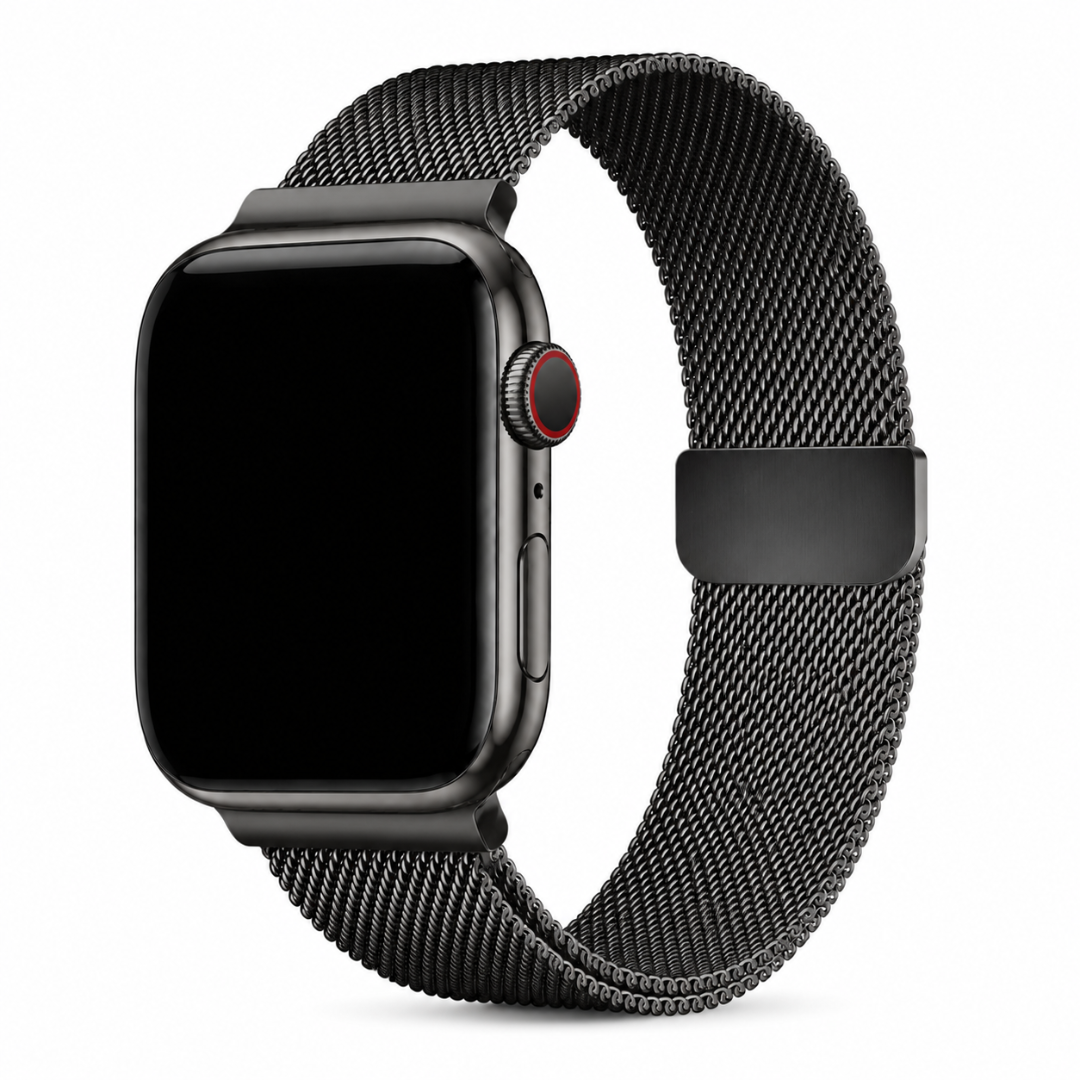 Apple Watch Milanees Bandje Zwart, weergave bij een Apple Watch