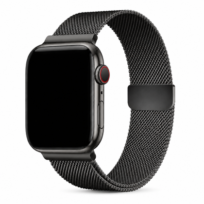 Apple Watch Milanees Bandje Zwart, weergave bij een Apple Watch