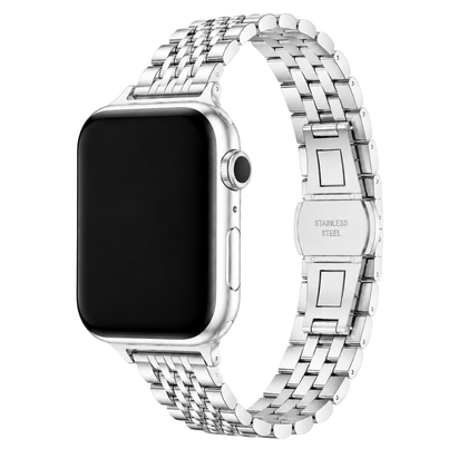 Apple Watch Mosaic Schakelband Zilver, weergave bij een Apple Watch