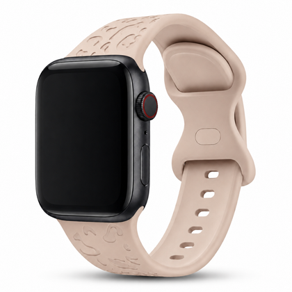 Apple Watch Panterprint Siliconen Bandje Beige, weergave bij een Apple Watch