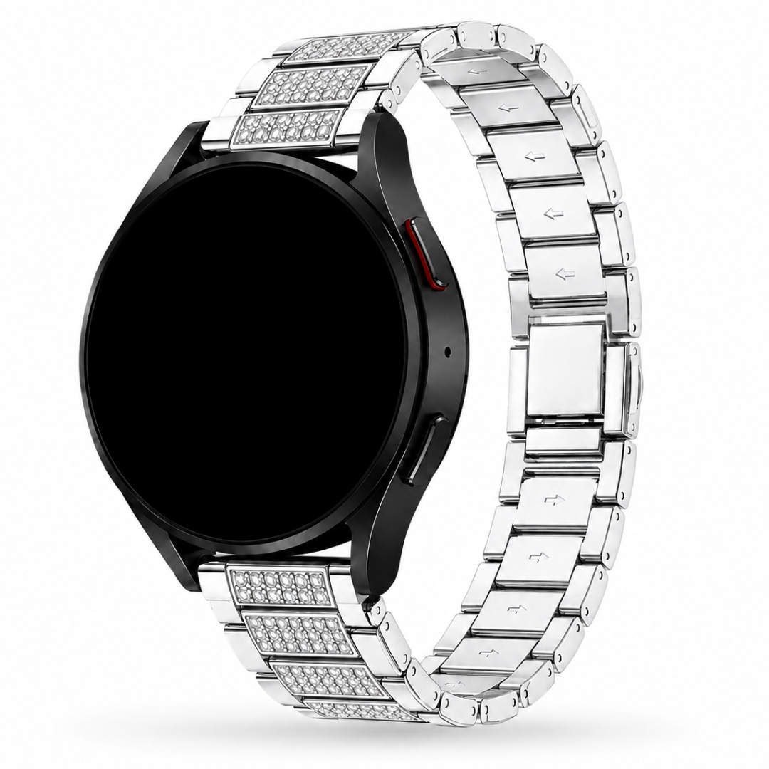 Samsung Galaxy Watch Diamant Schakelband Zilver, weergave bij een Samsung Galaxy Watch