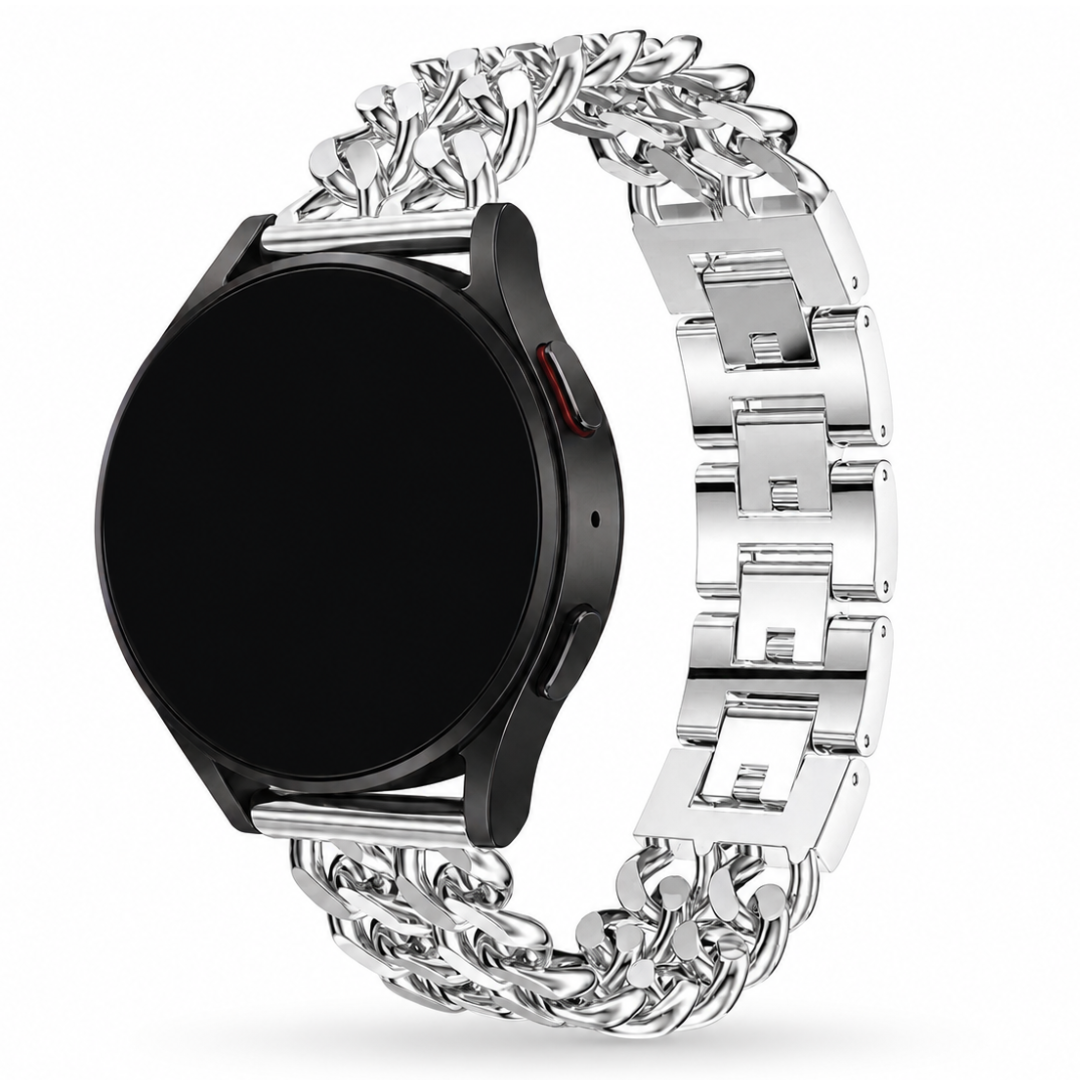 Samsung Galaxy Watch Dubbele Schakelband Zilver, weergave bij een Samsung Galaxy Watch