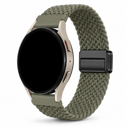 Samsung Galaxy Watch Gevlochten Bandje Mosgroen, weergave bij een Samsung Galaxy Watch