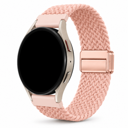 Samsung Galaxy Watch Gevlochten Bandje Zalmroze, weergave bij een Samsung Galaxy Watch