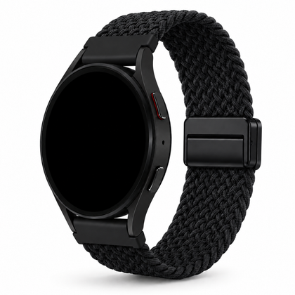 Samsung Galaxy Watch Gevlochten Bandje Zwart, weergave bij een Samsung Galaxy Watch