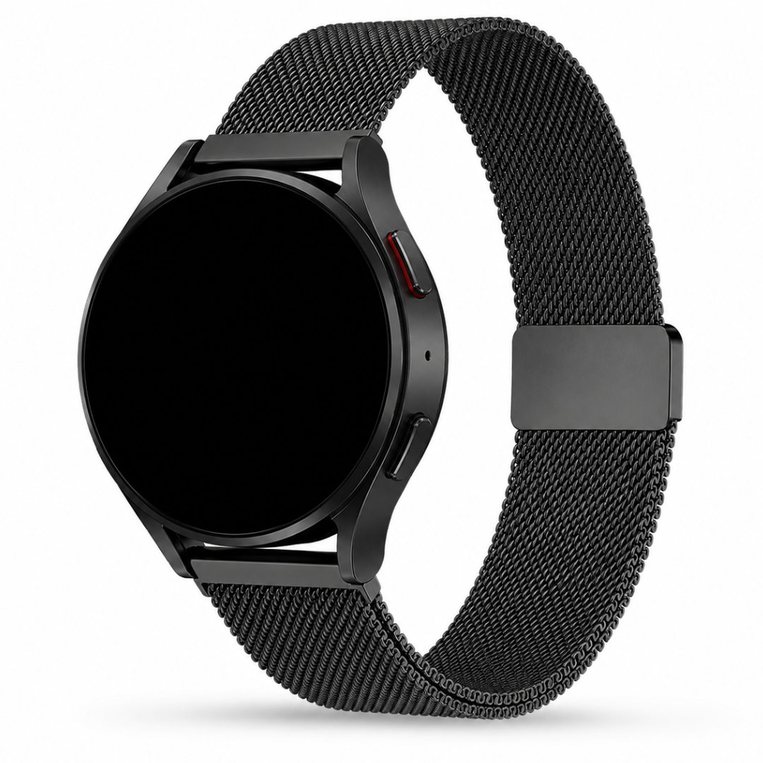 Samsung Galaxy Watch Milanees Bandje Zwart, weergave bij een Samsung Galaxy Watch