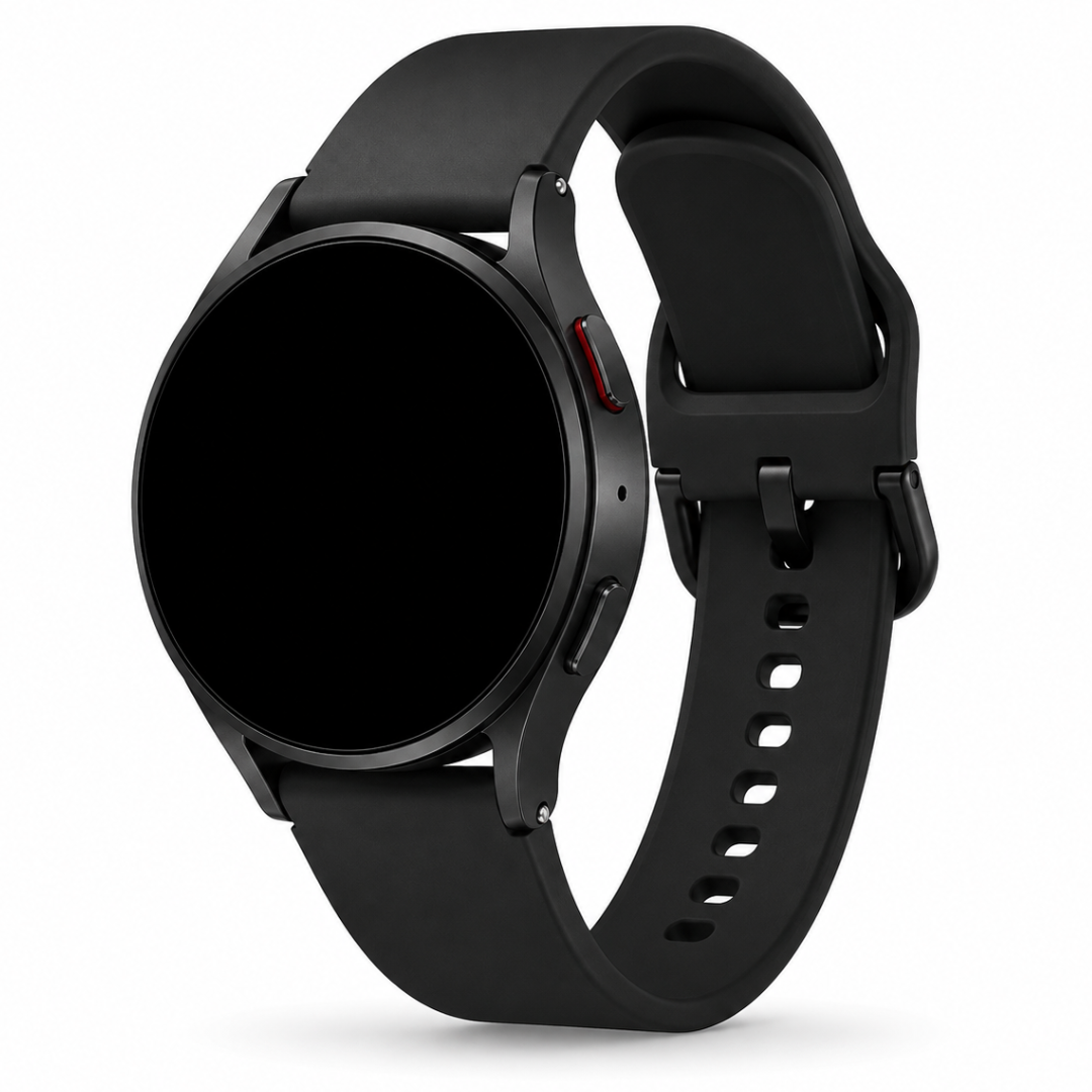 Samsung Galaxy Watch Siliconen Bandje Zwart, weergave bij een Samsung Galaxy Watch