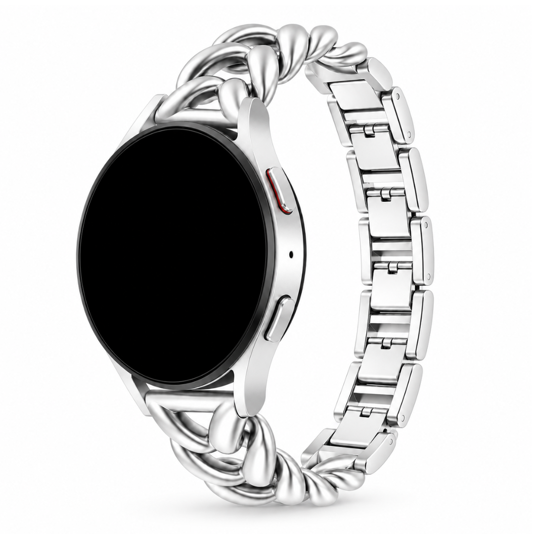 Samsung Galaxy Watch V-Schakelband Zilver, weergave bij een Samsung Galaxy Watch