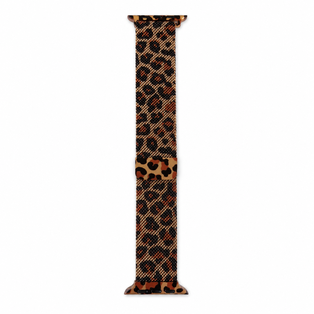 Apple Watch Milanees Bandje Leopard, volledig op een witte achtergrond