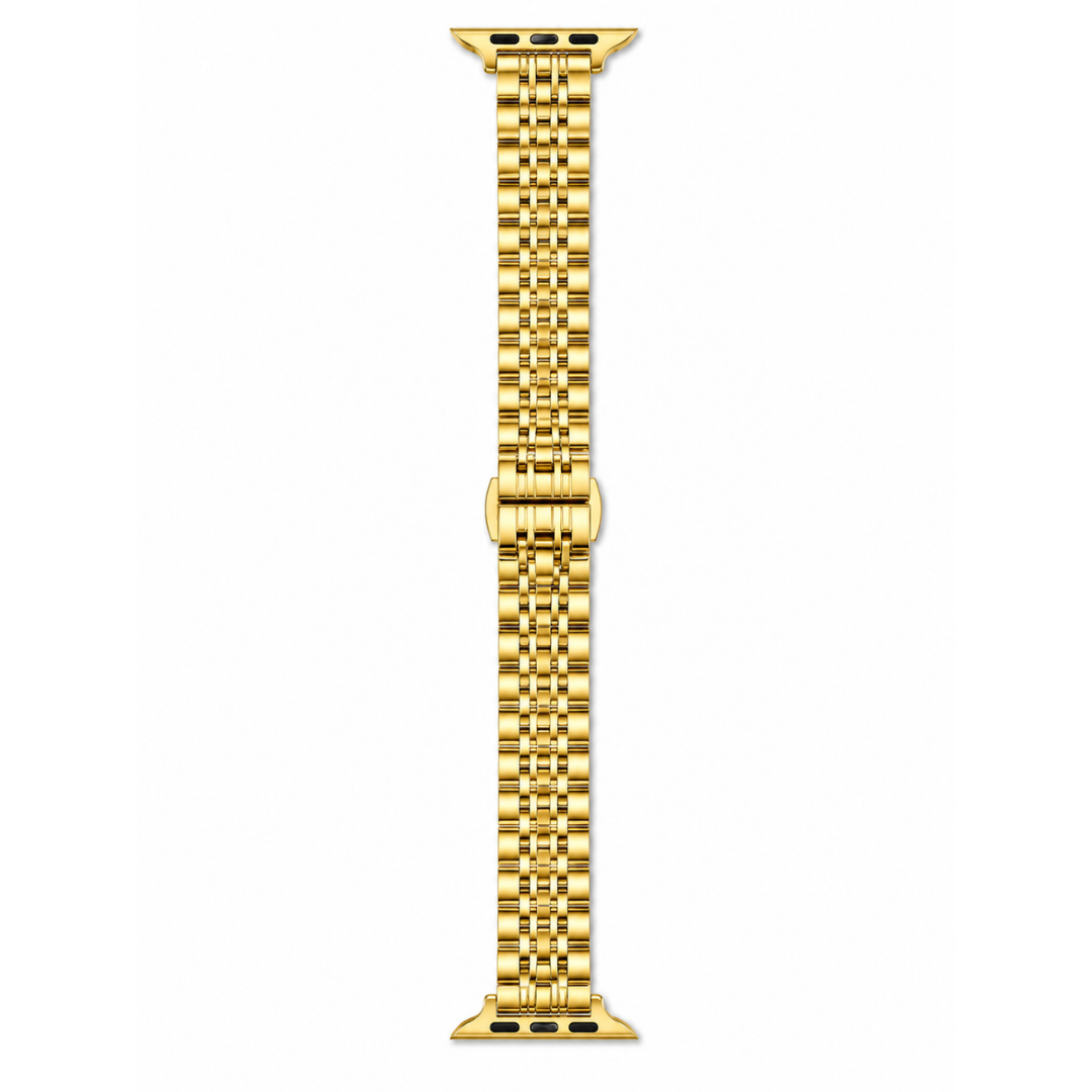 Apple Watch Mosaic Schakelband Goud, volledig op een witte achtergrond