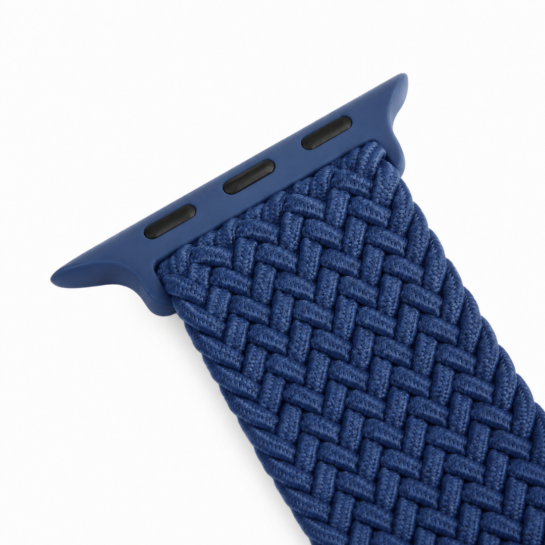 Apple Watch Gevlochten Bandje Marineblauw, detail van het ontwerp