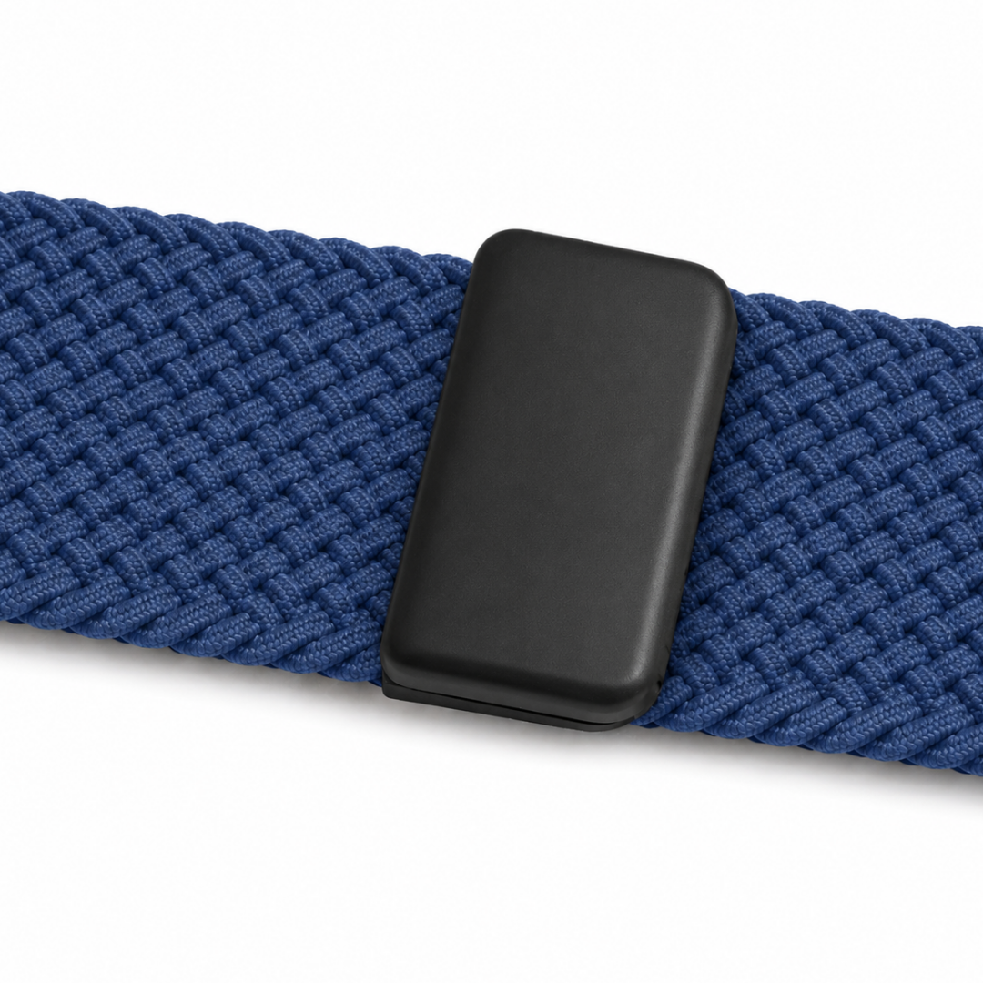 Apple Watch Gevlochten Bandje Marineblauw, detail van het sluitingsgedeelte