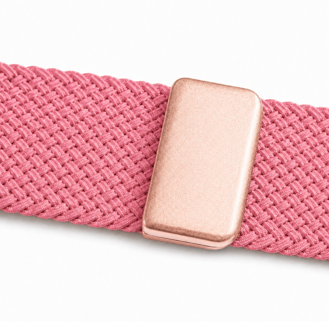 Apple Watch Gevlochten Bandje Roze, detail van het sluitingsgedeelte