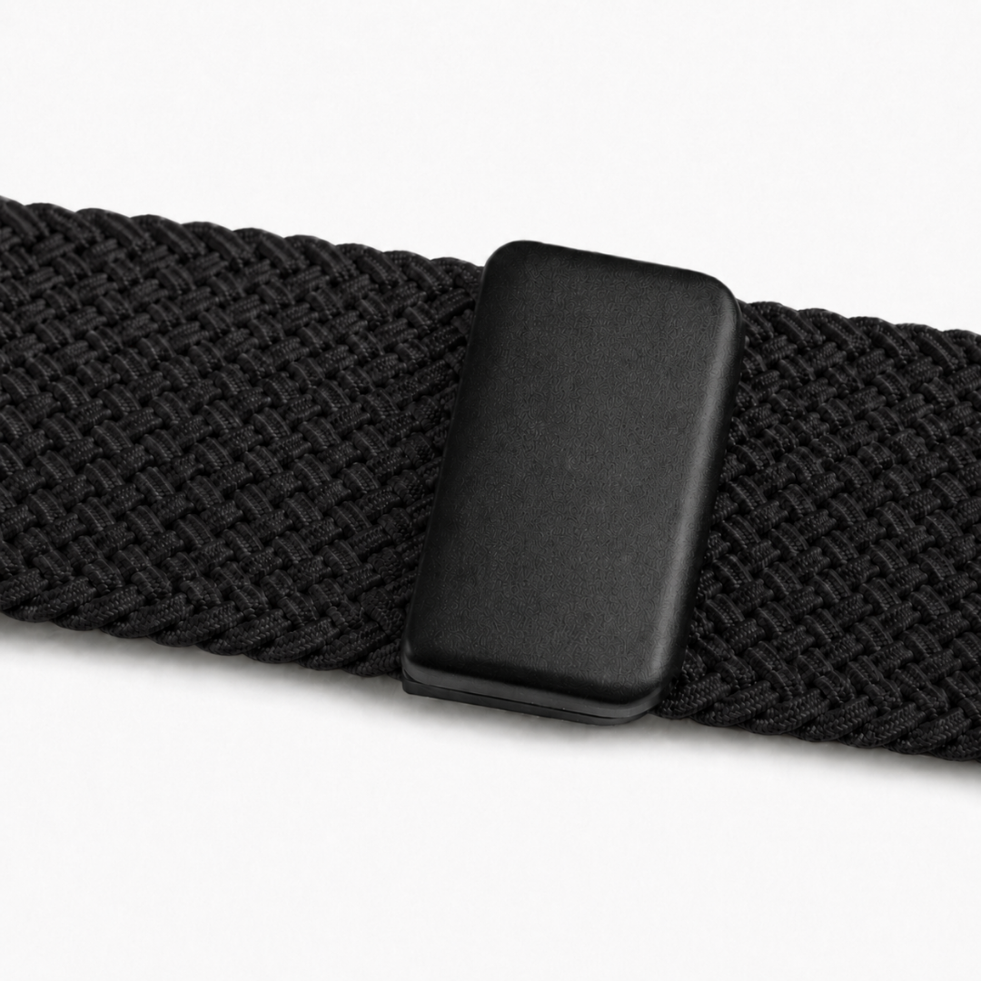Apple Watch Gevlochten Bandje Zwart, detail van het sluitingsgedeelte
