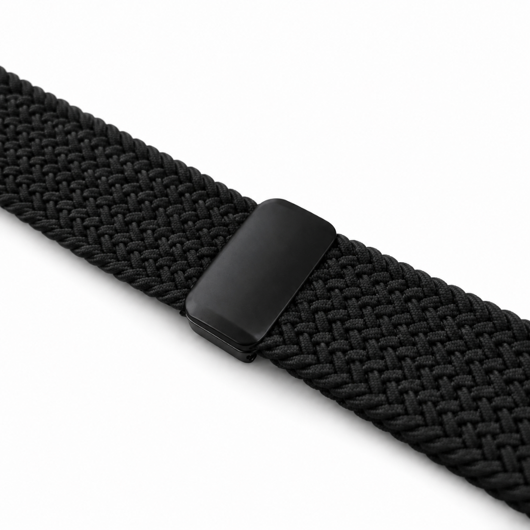 Samsung Galaxy Watch Gevlochten Bandje Zwart, detail van het sluitingsgedeelte
