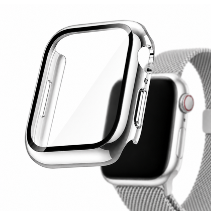 Apple Watch 2-in-1 Hoesje met Screenprotector Zilver, weergave bij een Apple Watch