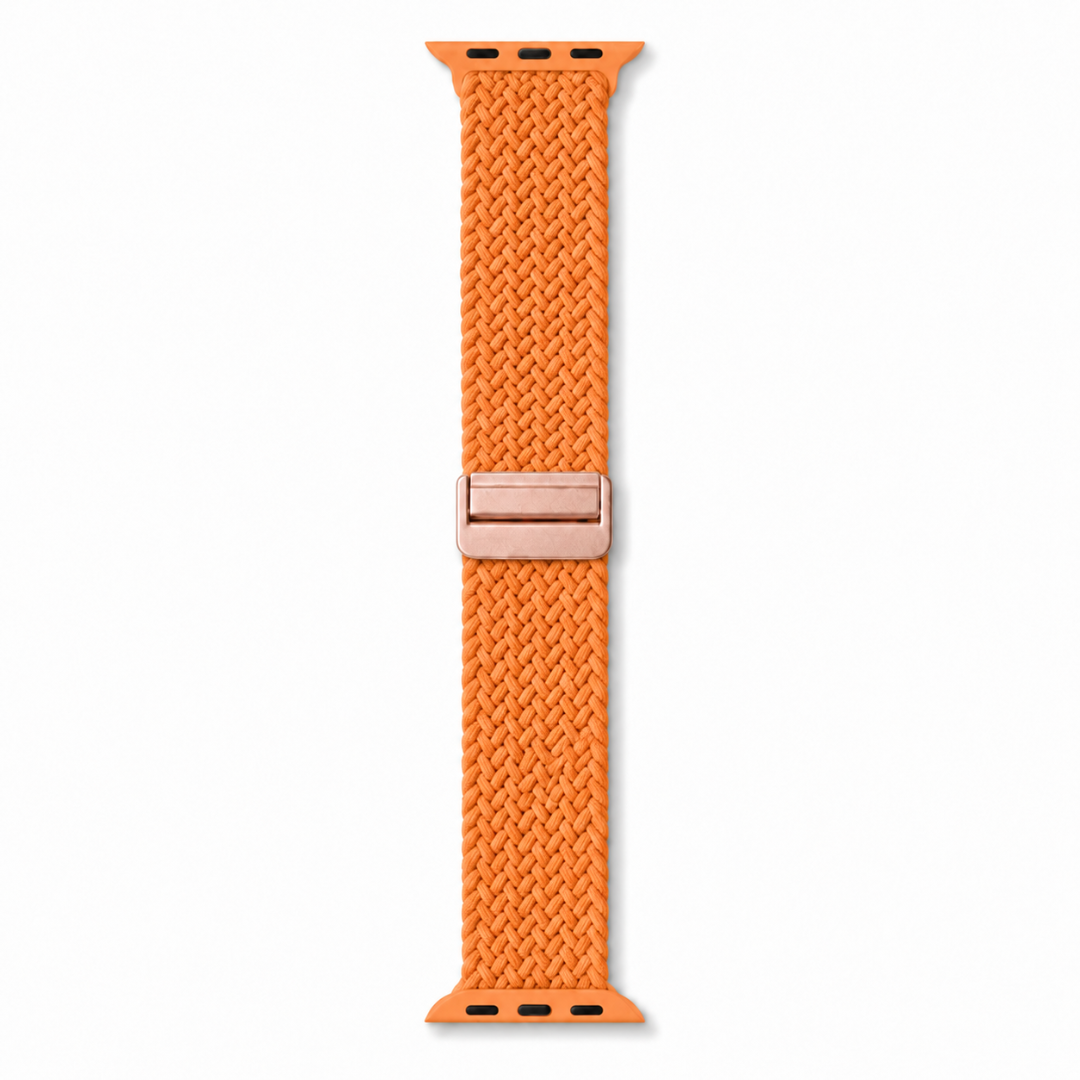 Apple Watch Gevlochten Bandje Oranje, achterzijde van het bandje