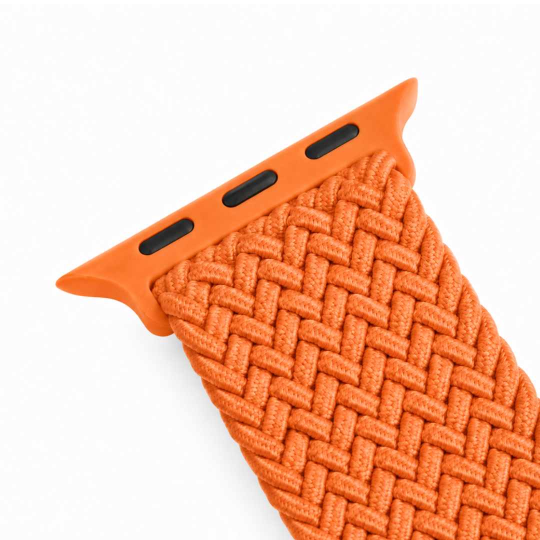 Apple Watch Gevlochten Bandje Oranje, detail van het ontwerp